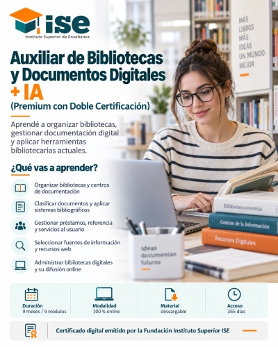 Auxiliar de Bibliotecas y Documentos Digitales + IA (Premium con Doble Certificación)
