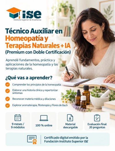 Técnico Auxiliar en Homeopatía y Terapias Naturales + IA (Premium con Doble Certificación)