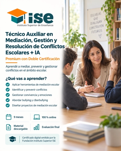 Técnico Auxiliar en Mediación, Gestión y Resolución de Conflictos Escolares + IA (Premium con Doble Certificación)