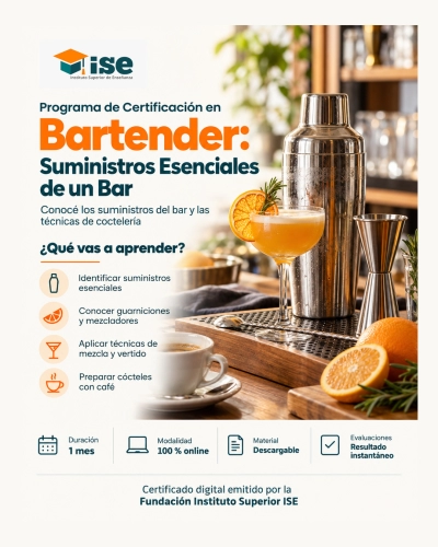 Programa de Certificación en Bartender: Suministros Esenciales de un Bar