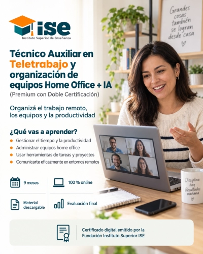 Técnico Auxiliar en Teletrabajo y organización de equipos Home Office + IA (Premium con Doble Certificación)