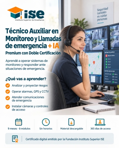 Técnico Auxiliar en Monitoreo y Llamadas de emergencia + IA (Premium con Doble Certificación)