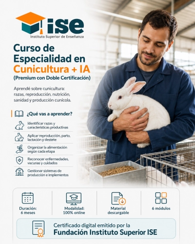 Curso de Especialidad en Cunicultura + IA (Premium con Doble Certificación)