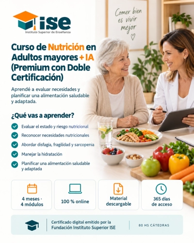 Curso de Nutrición en Adultos mayores + IA (Premium con Doble Certificación)