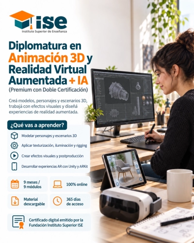 Diplomatura en Animación 3D y Realidad Virtual Aumentada + IA (Premium con Doble Certificación)