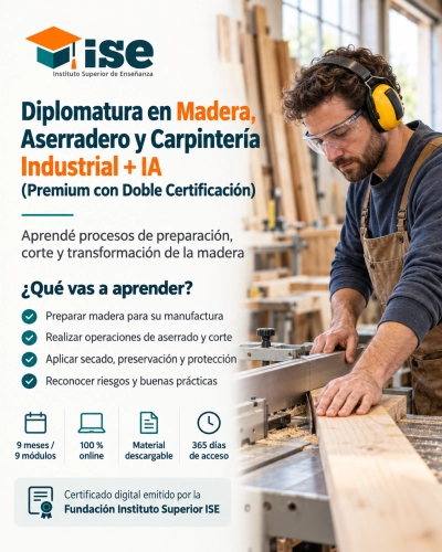 Diplomatura en Madera, Aserradero y Carpintería Industrial + IA (Premium con Doble Certificación)