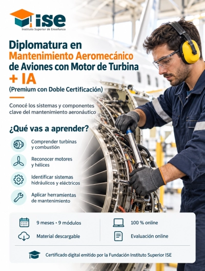 Diplomatura en Mantenimiento Aeromecánico de Aviones con Motor de Turbina + IA (Premium con Doble Certificación)