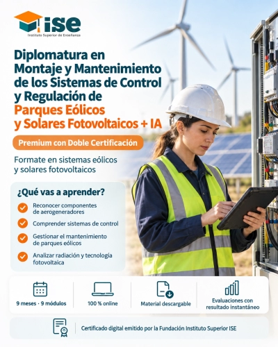 Diplomatura en Montaje y Mantenimiento de los Sistemas de Control y Regulación de Parques Eólicos y Solares Fotovoltaicos + IA (Premium con Doble Certificación)