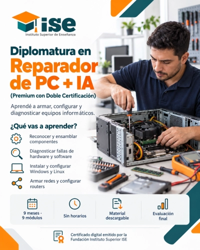 Diplomatura en Reparador de PC + IA (Premium con Doble Certificación)