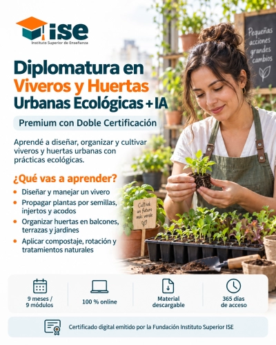 Diplomatura en Viveros y Huertas Urbanas Ecológicas + IA (Premium con Doble Certificación)